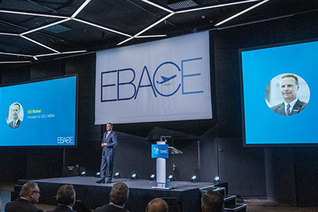 NBAA’s President and CEO, Ed Bolen, welcomes guests to EBACE2019