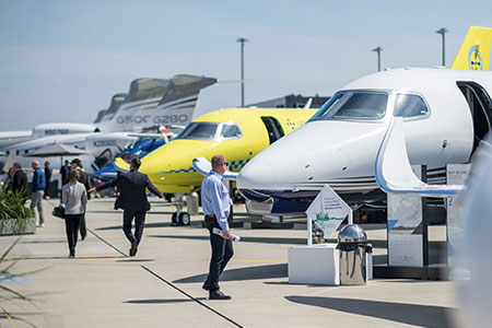More than 50 aircraft, ranging from large intercontinental business jets, to smaller turbine-powered aircraft and single and twin-engine piston aircraft, are on display at Geneva Airport.