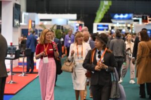 EBACE attendees walking through the exhibits.